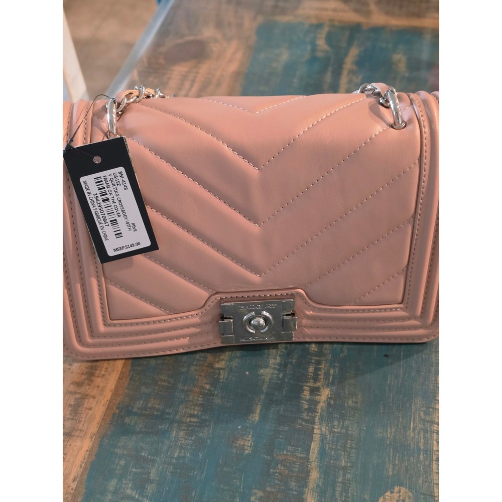 Badgley Mischka Pink Vegan Leather V-Quilting Crossbody Bag BM-4148 NEW